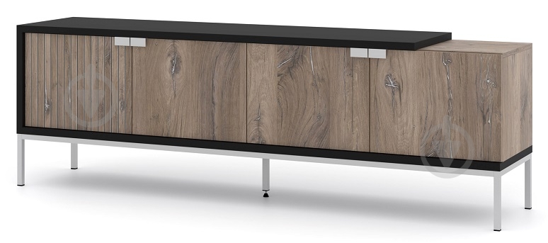 Тумба під ТВ BIM Furniture Toledo 4д 1900x620x420 мм чорний матовий/дуб флагшток (TOLEDO_TV_STAND_200_4D_FLAGSTA) - фото 1 Тумба під ТВ BIM Furniture Toledo 4д 1900x620x420 мм чорний матовий/дуб флагшток (TOLEDO_TV_STAND_200_4D_FLAGSTA) - фото 1