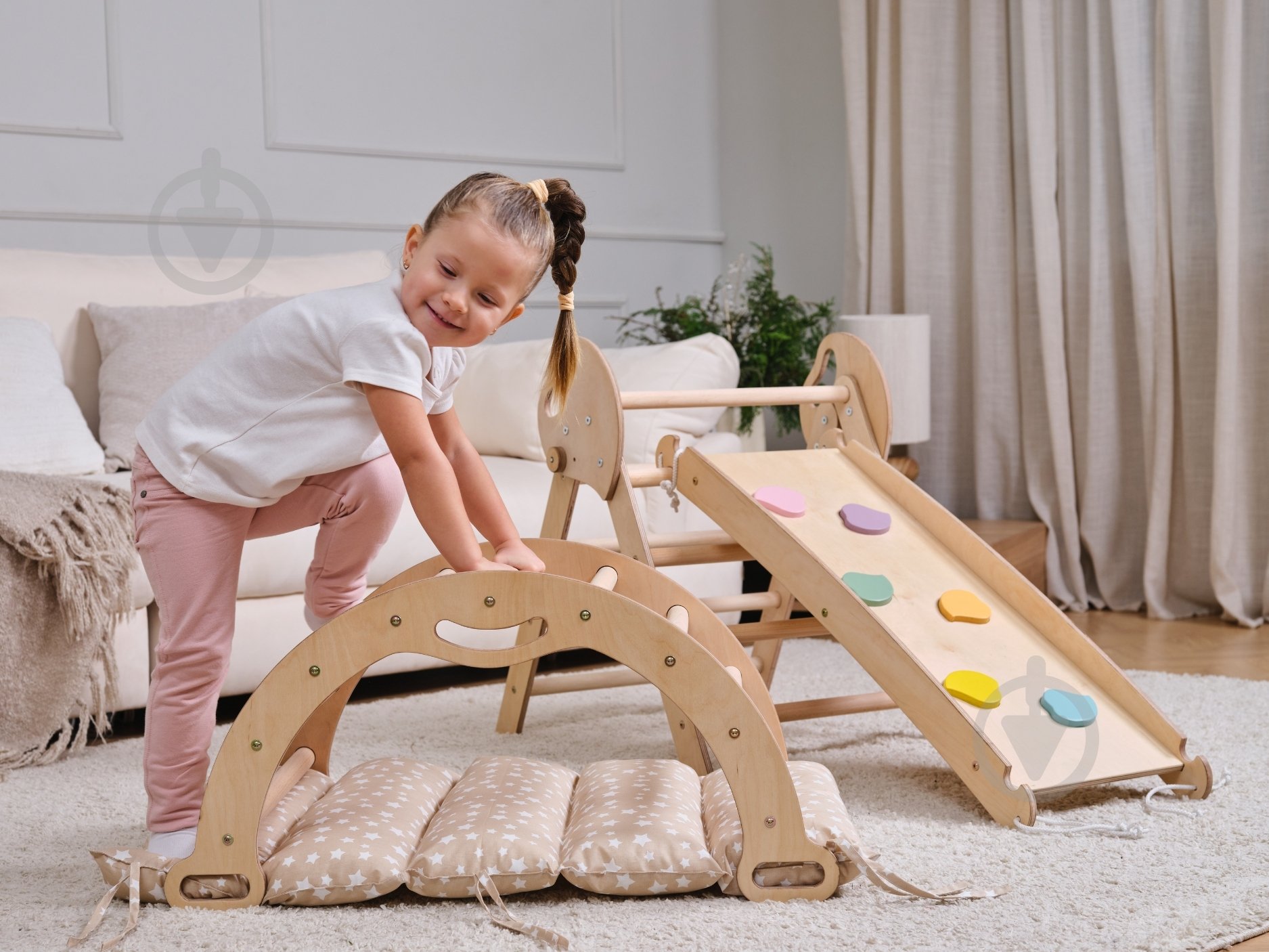 Ігровий комплекс Goodevas Монтессорі 4в1 mini трикутник Піклера/арка/гірка/подушка Бежевий E549 - фото 2 Ігровий комплекс Goodevas Монтессорі 4в1 mini трикутник Піклера/арка/гірка/подушка Бежевий E549 - фото 2