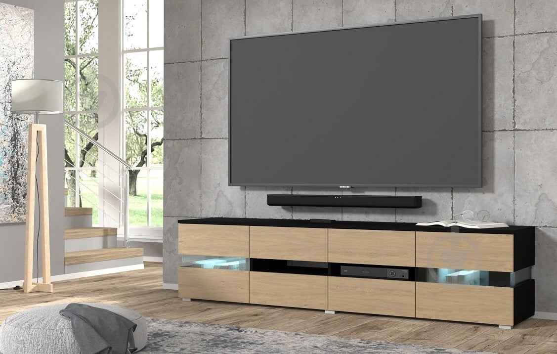 Тумба под ТВ BIM Furniture Viper 8д 1860x450x390 мм черный матовый/дуб каменный (VIPER_TV_STAND_186_2D4K_BLACK_) - фото 6 Тумба под ТВ BIM Furniture Viper 8д 1860x450x390 мм черный матовый/дуб каменный (VIPER_TV_STAND_186_2D4K_BLACK_) - фото 6