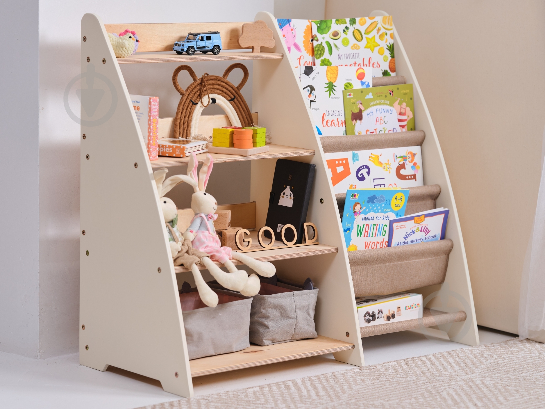 Стелаж Goodevas Монтессорі 2в1 для книг та іграшок E624 молочний - фото 23 Стелаж Goodevas Монтессорі 2в1 для книг та іграшок E624 молочний - фото 23
