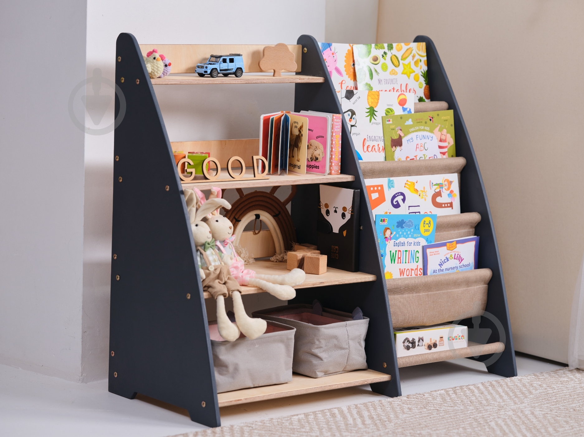 Стелаж Goodevas Монтессорі 2в1 для книг та іграшок E624 молочний - фото 12 Стелаж Goodevas Монтессорі 2в1 для книг та іграшок E624 молочний - фото 12