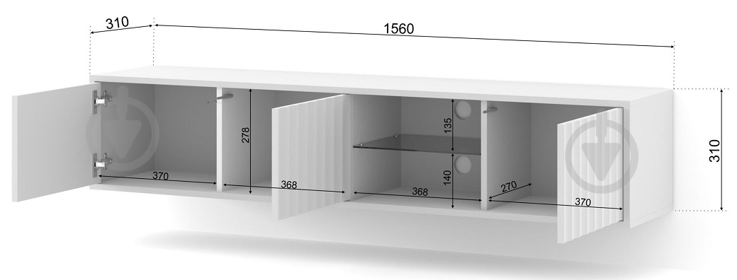 Тумба под ТВ BIM Furniture Vina 3д 1560x310x310 мм белый матовый(VINA_TV_STAND_156_WHITE_MAT) - фото 3 Тумба под ТВ BIM Furniture Vina 3д 1560x310x310 мм белый матовый(VINA_TV_STAND_156_WHITE_MAT) - фото 3