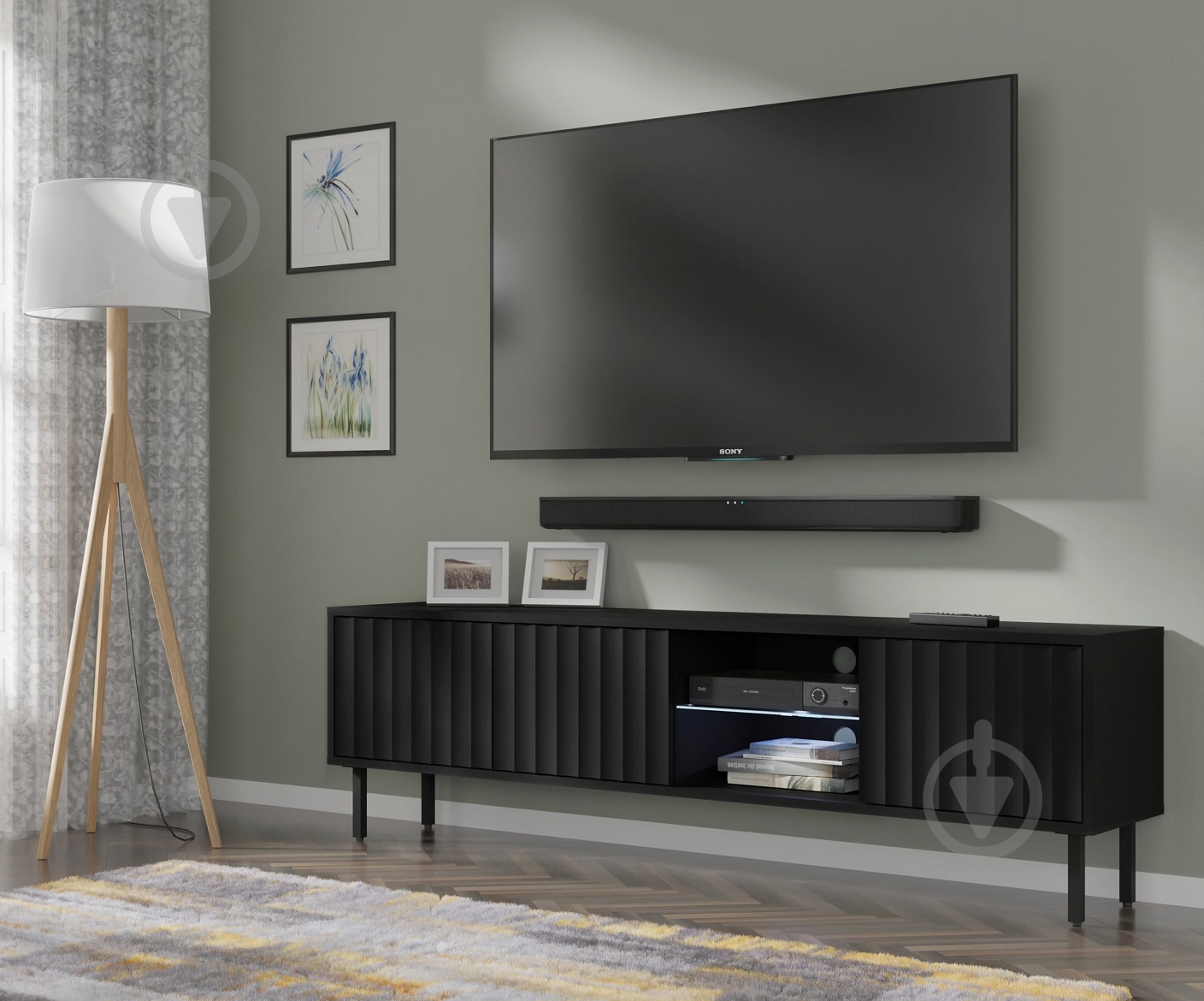 Тумба под ТВ BIM Furniture Vina 3д 1560x310x310 мм черный матовый(VINA_TV_STAND_156_BLACK_MAT) - фото 7 Тумба под ТВ BIM Furniture Vina 3д 1560x310x310 мм черный матовый(VINA_TV_STAND_156_BLACK_MAT) - фото 7