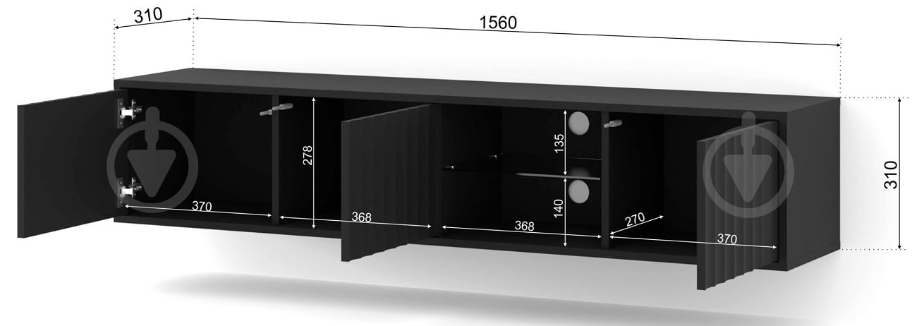 Тумба под ТВ BIM Furniture Vina 3д 1560x310x310 мм черный матовый(VINA_TV_STAND_156_BLACK_MAT) - фото 3 Тумба под ТВ BIM Furniture Vina 3д 1560x310x310 мм черный матовый(VINA_TV_STAND_156_BLACK_MAT) - фото 3