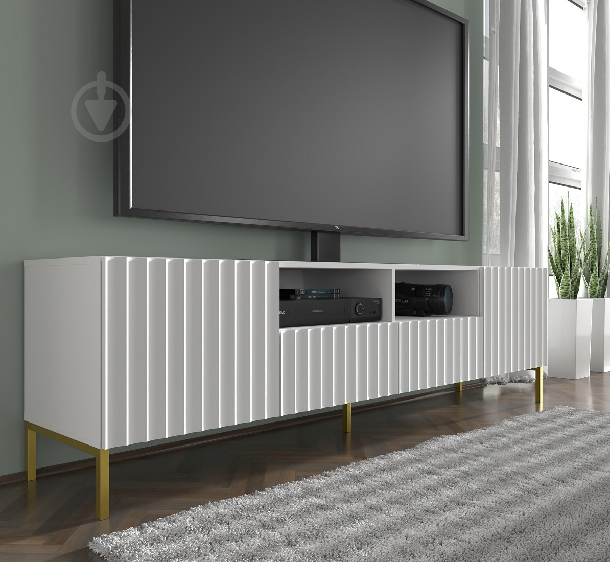 Тумба под ТВ BIM Furniture Wave 2д2ш 2000x560x420 мм черный/белый матовый (WAVE_TV_STAND_200_2D2S_WHITE_M) - фото 3 Тумба под ТВ BIM Furniture Wave 2д2ш 2000x560x420 мм черный/белый матовый (WAVE_TV_STAND_200_2D2S_WHITE_M) - фото 3