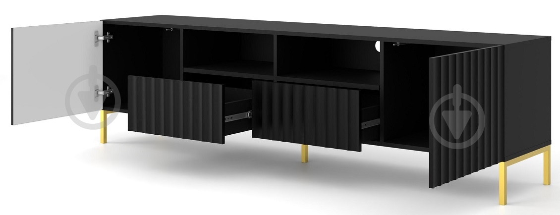 Тумба під ТВ BIM Furniture Wave 2д2ш 2000x560x420 мм чорний матовий/золотий(WAVE_TV_STAND_200_2D2S_BLACK_M) - фото 2 Тумба під ТВ BIM Furniture Wave 2д2ш 2000x560x420 мм чорний матовий/золотий(WAVE_TV_STAND_200_2D2S_BLACK_M) - фото 2