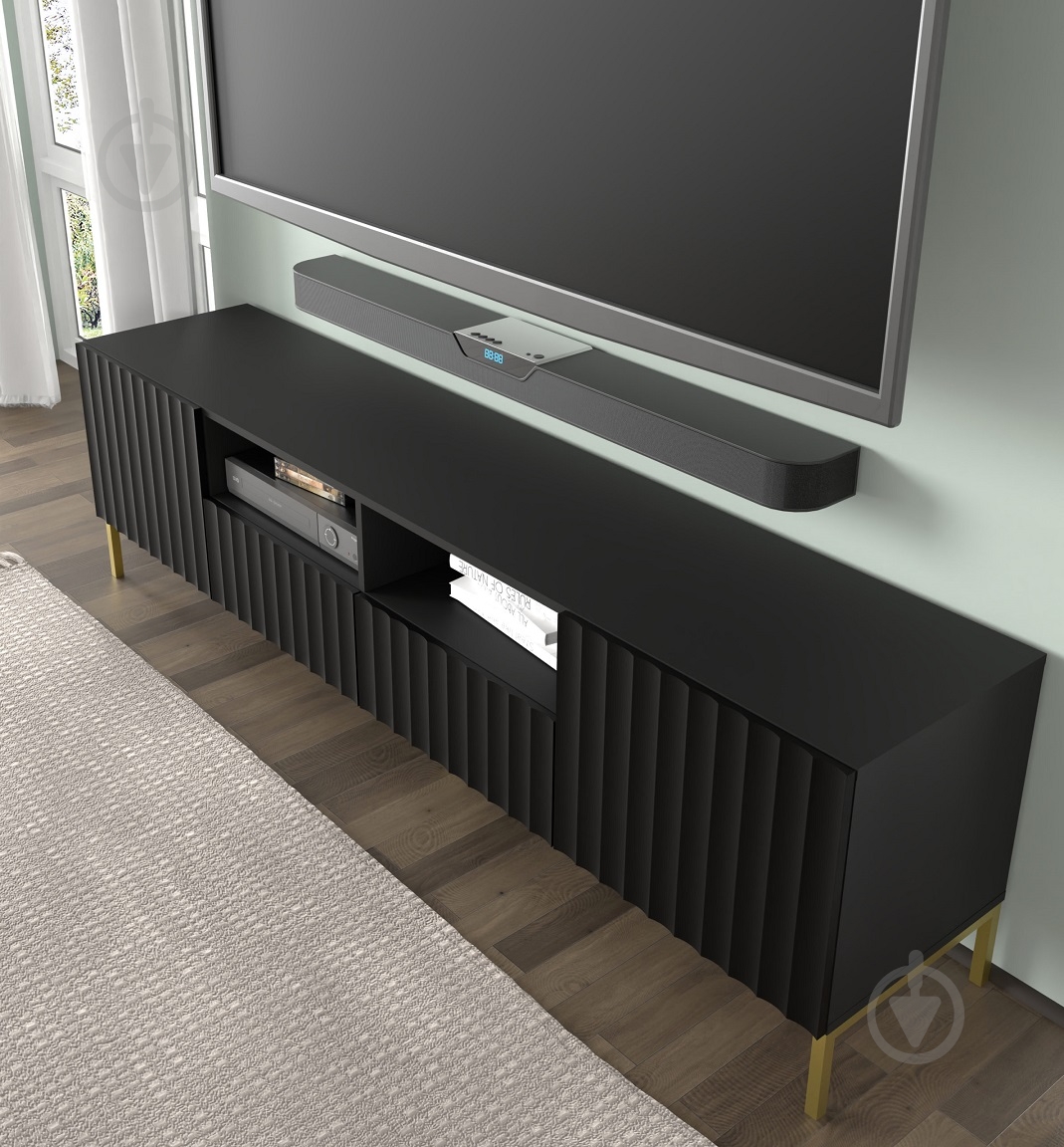 Тумба під ТВ BIM Furniture Wave 2д2ш 2000x560x420 мм чорний матовий/золотий(WAVE_TV_STAND_200_2D2S_BLACK_M) - фото 3 Тумба під ТВ BIM Furniture Wave 2д2ш 2000x560x420 мм чорний матовий/золотий(WAVE_TV_STAND_200_2D2S_BLACK_M) - фото 3