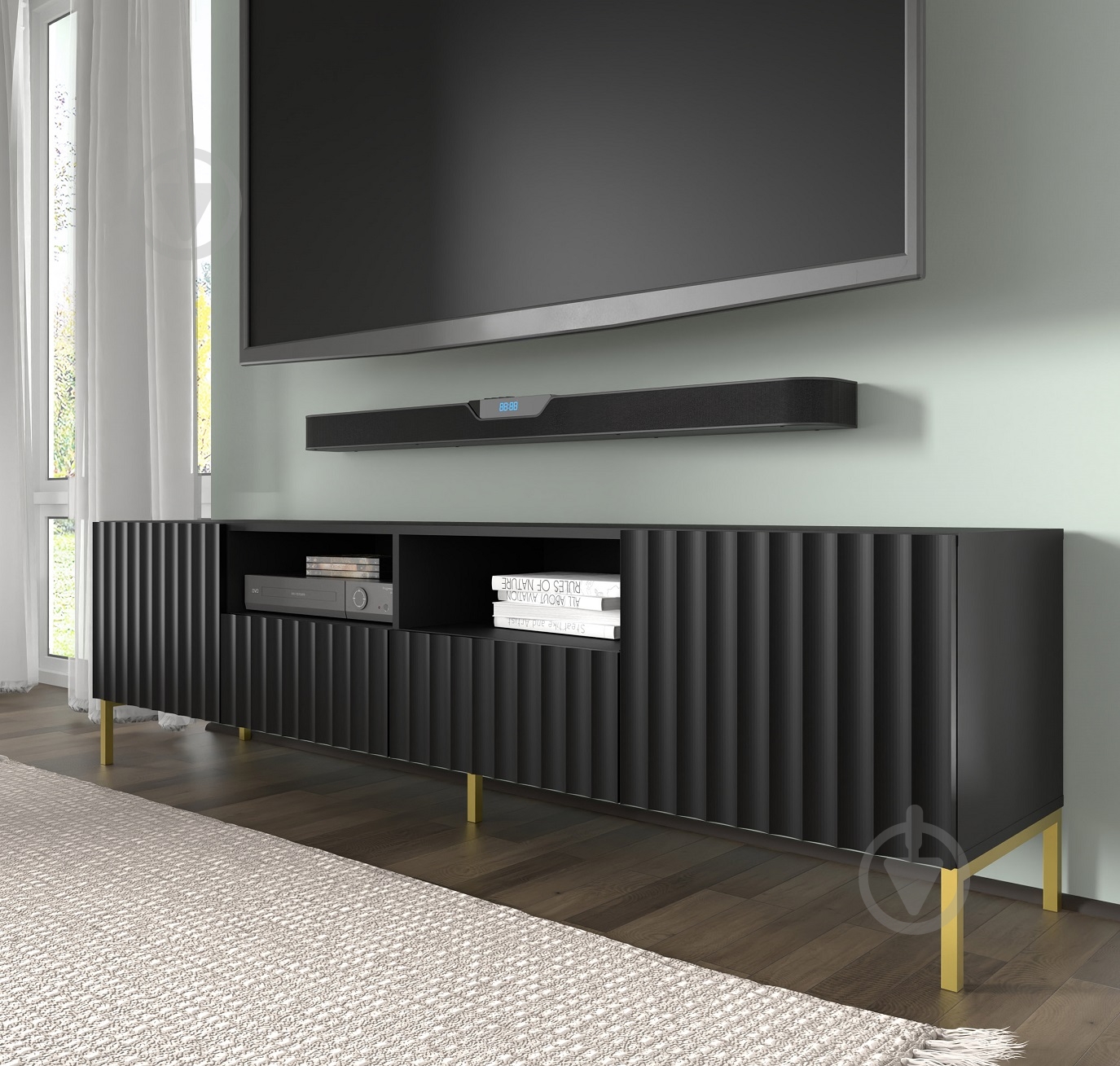 Тумба під ТВ BIM Furniture Wave 2д2ш 2000x560x420 мм чорний матовий/чорний(WAVE_TV_STAND_200_2D2S_BLACK_M) - фото 3 Тумба під ТВ BIM Furniture Wave 2д2ш 2000x560x420 мм чорний матовий/чорний(WAVE_TV_STAND_200_2D2S_BLACK_M) - фото 3