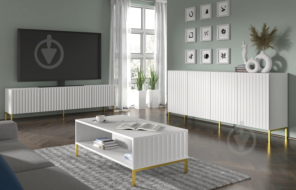 Тумба під ТВ BIM Furniture Wave 4д 2000x560x420 мм золотий/білий матовий (WAVE_TV_STAND_200_4D_WHITE_MAT) - фото 2 Тумба під ТВ BIM Furniture Wave 4д 2000x560x420 мм золотий/білий матовий (WAVE_TV_STAND_200_4D_WHITE_MAT) - фото 2