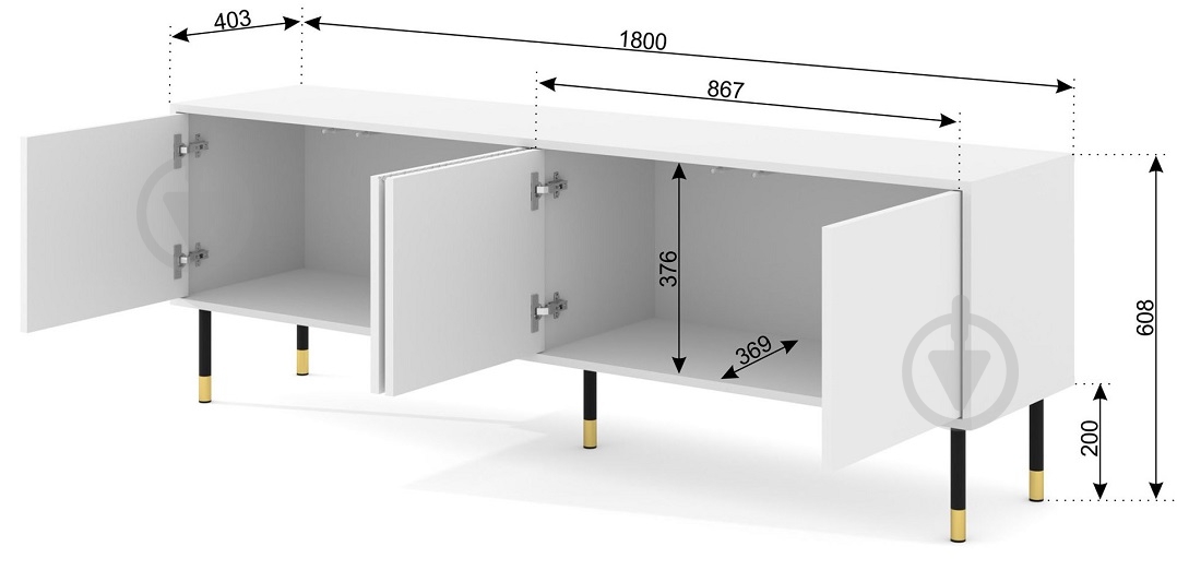 Тумба под ТВ BIM Furniture Woody 4д 1800x600x400 мм белый матовый(WOODY_TV_STAND_4D_180_WHITE_MA) - фото 4 Тумба под ТВ BIM Furniture Woody 4д 1800x600x400 мм белый матовый(WOODY_TV_STAND_4D_180_WHITE_MA) - фото 4