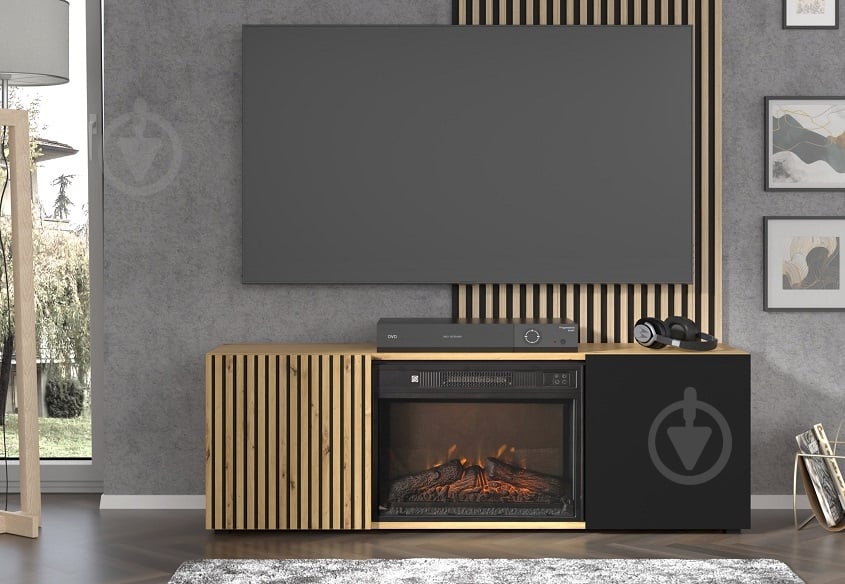 Тумба під ТВ BIM Furniture Auris 1488x502x420 мм чорний матовий/дуб артізан(AURIS_RTV_150_FIREPLACE_DA_CM) - фото 3 Тумба під ТВ BIM Furniture Auris 1488x502x420 мм чорний матовий/дуб артізан(AURIS_RTV_150_FIREPLACE_DA_CM) - фото 3