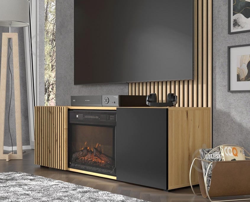 Тумба під ТВ BIM Furniture Auris 1488x502x420 мм чорний матовий/дуб артізан(AURIS_RTV_150_FIREPLACE_DA_CM) - фото 5 Тумба під ТВ BIM Furniture Auris 1488x502x420 мм чорний матовий/дуб артізан(AURIS_RTV_150_FIREPLACE_DA_CM) - фото 5