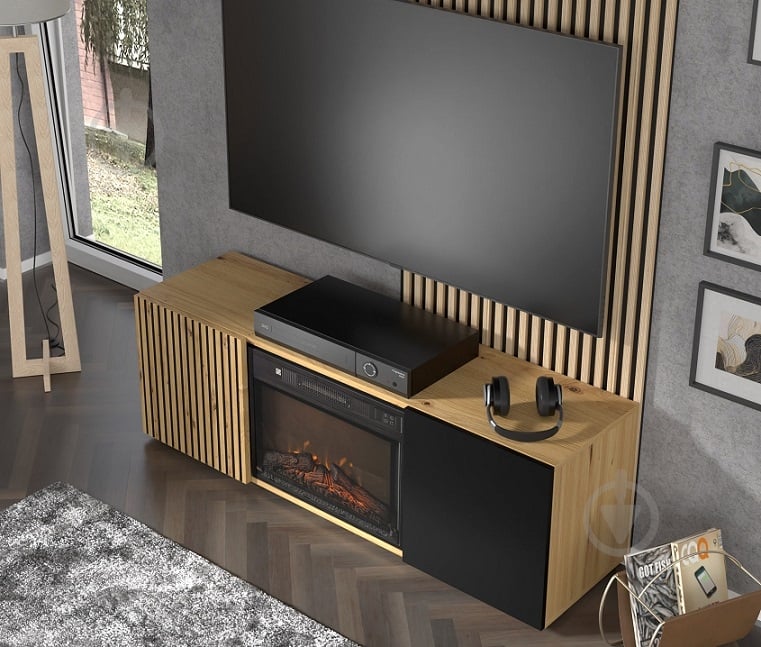 Тумба під ТВ BIM Furniture Auris 1488x502x420 мм чорний матовий/дуб артізан(AURIS_RTV_150_FIREPLACE_DA_CM) - фото 7 Тумба під ТВ BIM Furniture Auris 1488x502x420 мм чорний матовий/дуб артізан(AURIS_RTV_150_FIREPLACE_DA_CM) - фото 7