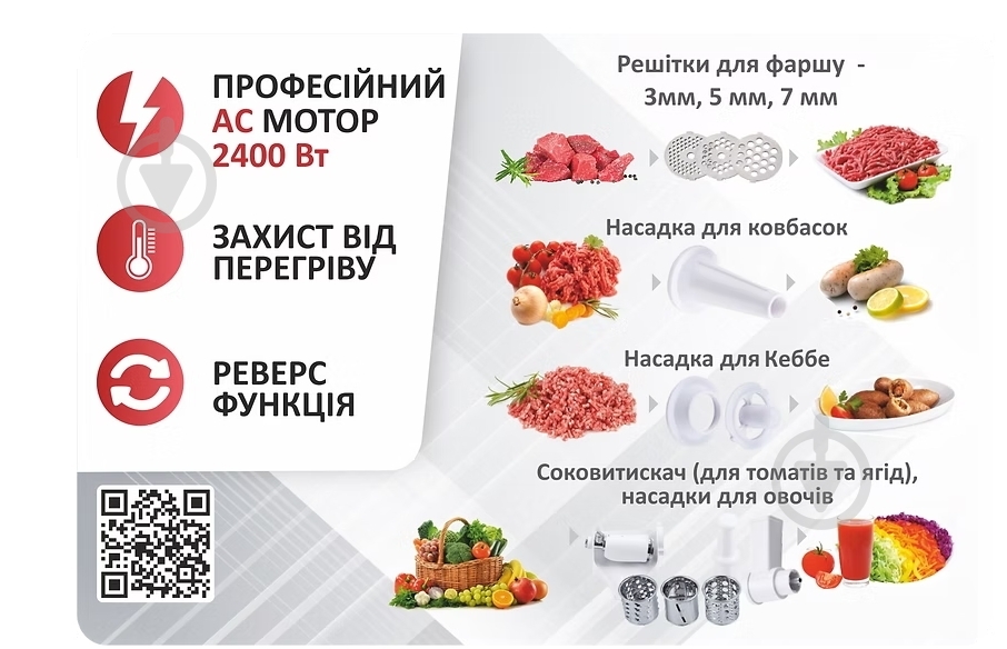 Мясорубка PRIME Technics PG 2483 W - фото 2