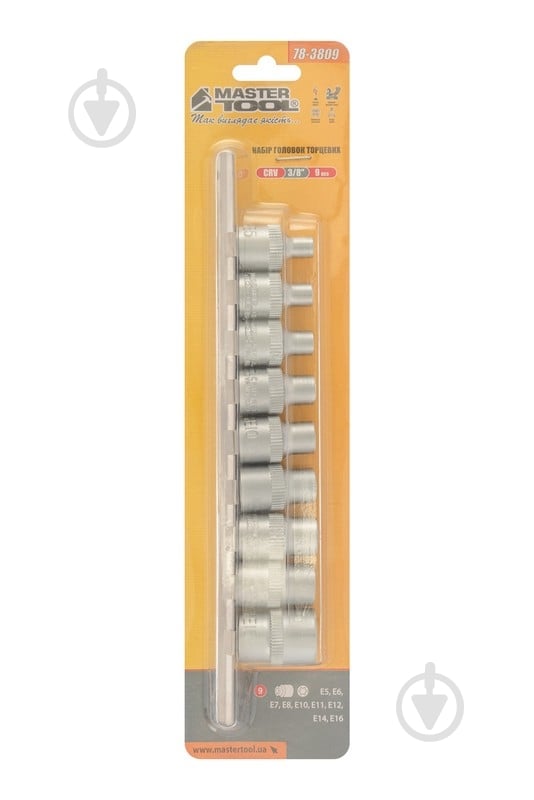 Набор головок MasterTool E-TORX 3/8" E5-E16 CRV 9 шт. 78-3809 - фото 3