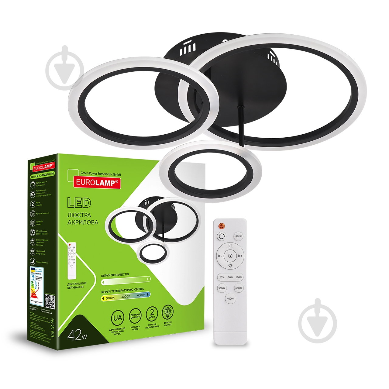 Люстра потолочная Eurolamp 42 Вт LED-модуль черный LED-LR-42-M22(black) - фото 1