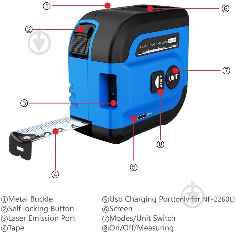 Рулетка лазерна Noyafa NF-2260L 60 м NF-2260L - фото 9