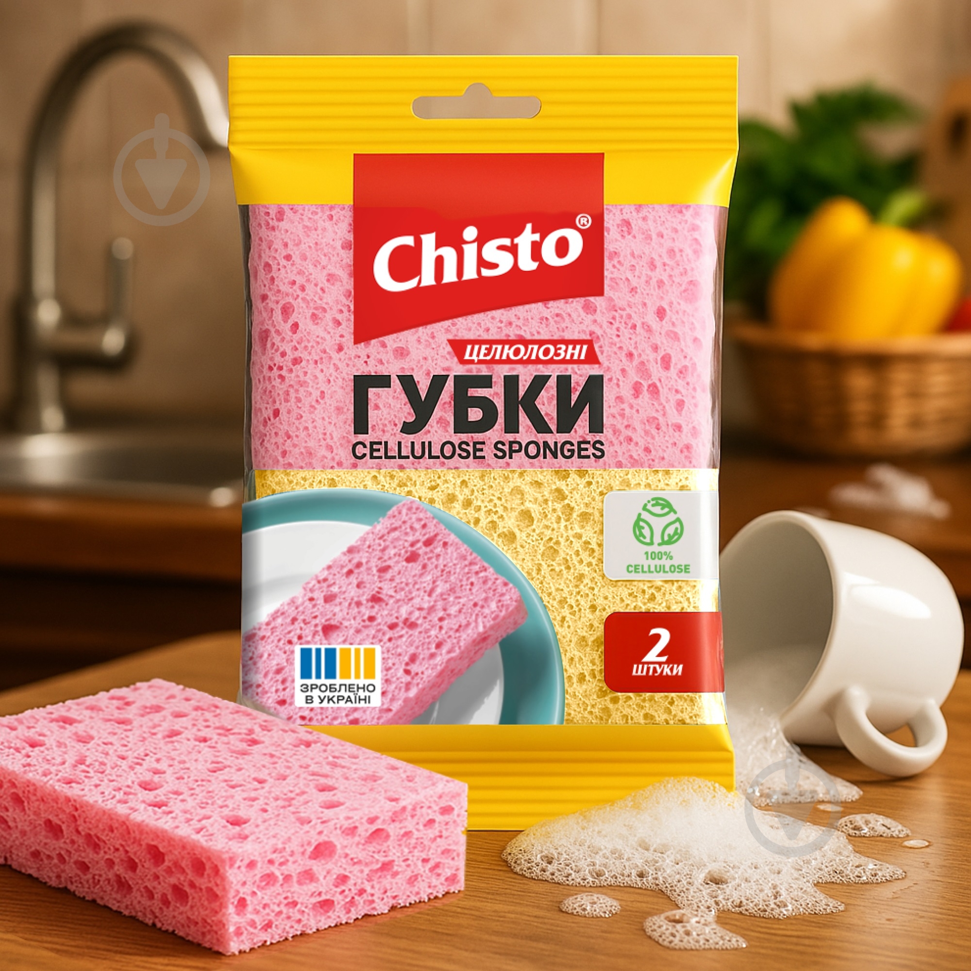 Губка Chisto целлюлозная 2 шт. - фото 2 Губка Chisto целлюлозная 2 шт. - фото 2