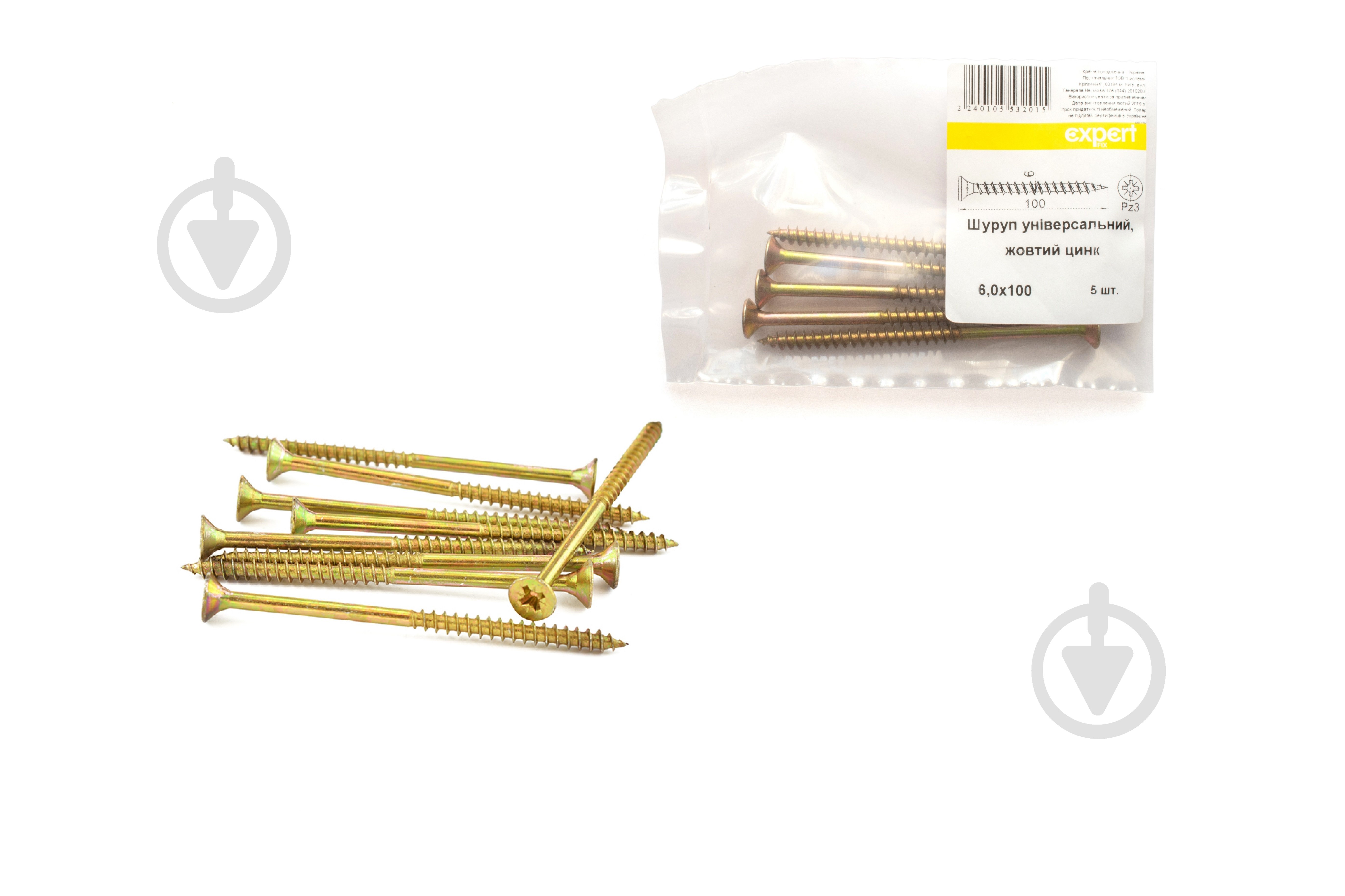 Шуруп универсальный потайная головка Expert Fix ЦЖ 6x100 мм 5 шт. желтый (10160A0-1/2me ) - фото 1
