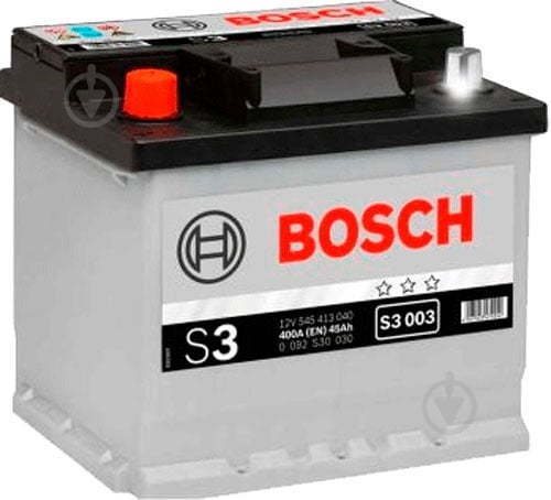 Акумулятор автомобільний Bosch S3 45Ah 400A 12V 0 092 S30 030 «+» ліворуч (0092S30030) - фото 1