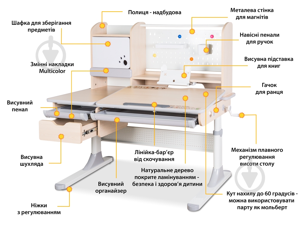 Детский стол Mealux Toronto Multicolor BD-650 с полкой - фото 4