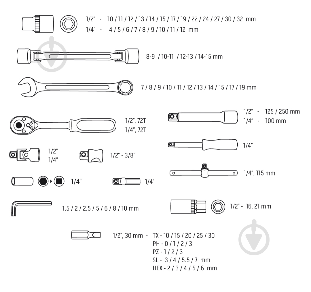 Головка NEO tools 1/4"(F)×3/8"(M) 77 шт. 08-915 - фото 10 Головка NEO tools 1/4"(F)×3/8"(M) 77 шт. 08-915 - фото 10