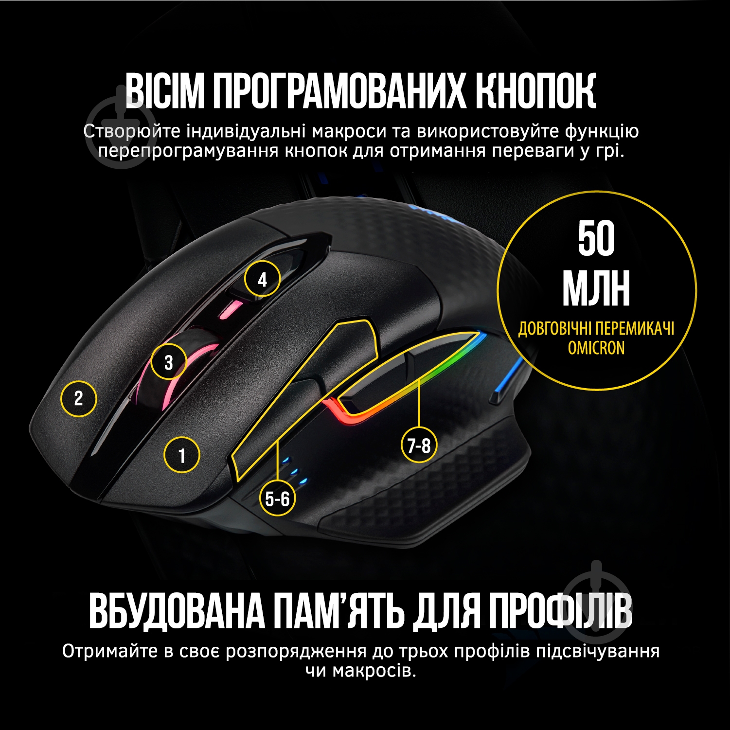 Мишка Corsair Dark Core RGB Pro Wireless black (CH-9315411-EU) - фото 7 Мишка Corsair Dark Core RGB Pro Wireless black (CH-9315411-EU) - фото 7