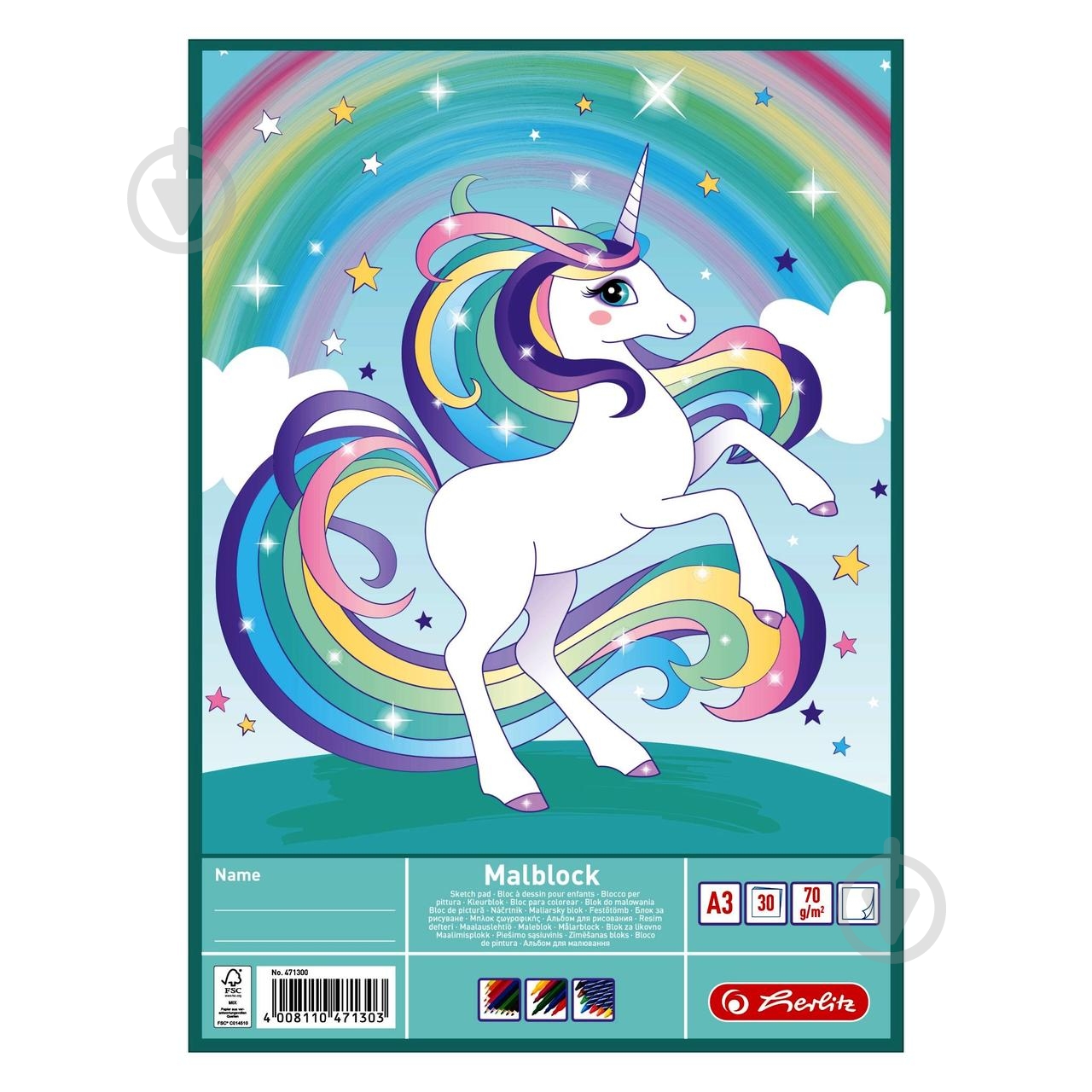 Альбом для рисования A3 30 листов 70 г/м² Unicorn Единорог 471300U Herlitz - фото 1 Альбом для рисования A3 30 листов 70 г/м² Unicorn Единорог 471300U Herlitz - фото 1