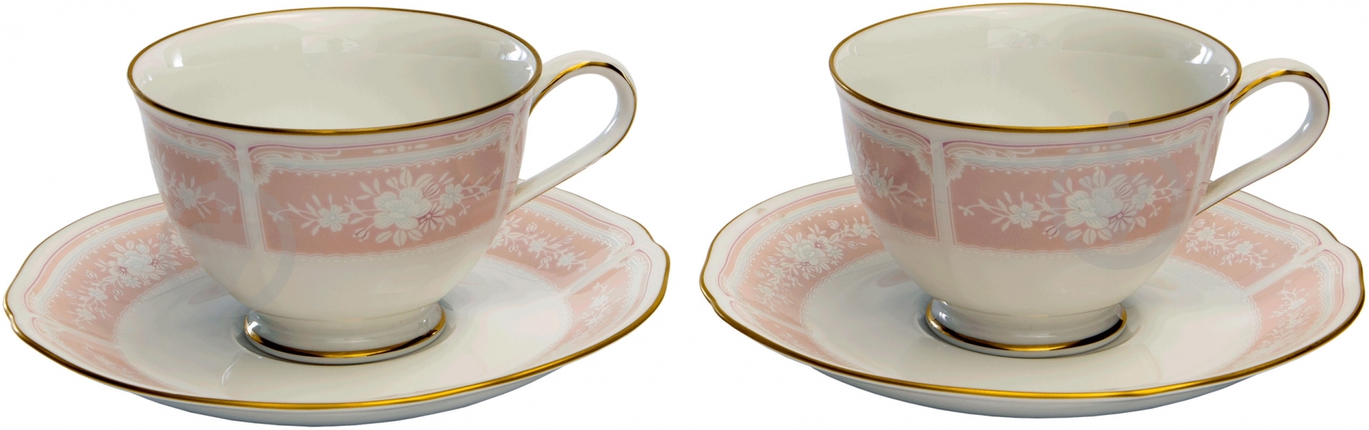 Набор чашек с блюдцами Noritake Lacewood Gold pink 4 предмета - фото 1