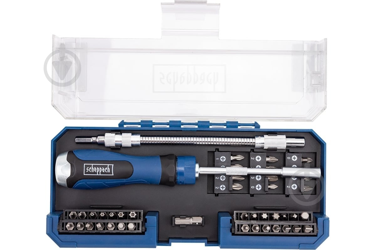 Отвертка Scheppach реверсивная с набором бит 43пр SCH-30311126 - фото 1