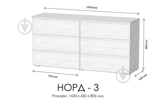 Комод Lion Норд-3 1600x800x430 мм нимфея альба/нимфея альба - фото 3 Комод Lion Норд-3 1600x800x430 мм нимфея альба/нимфея альба - фото 3