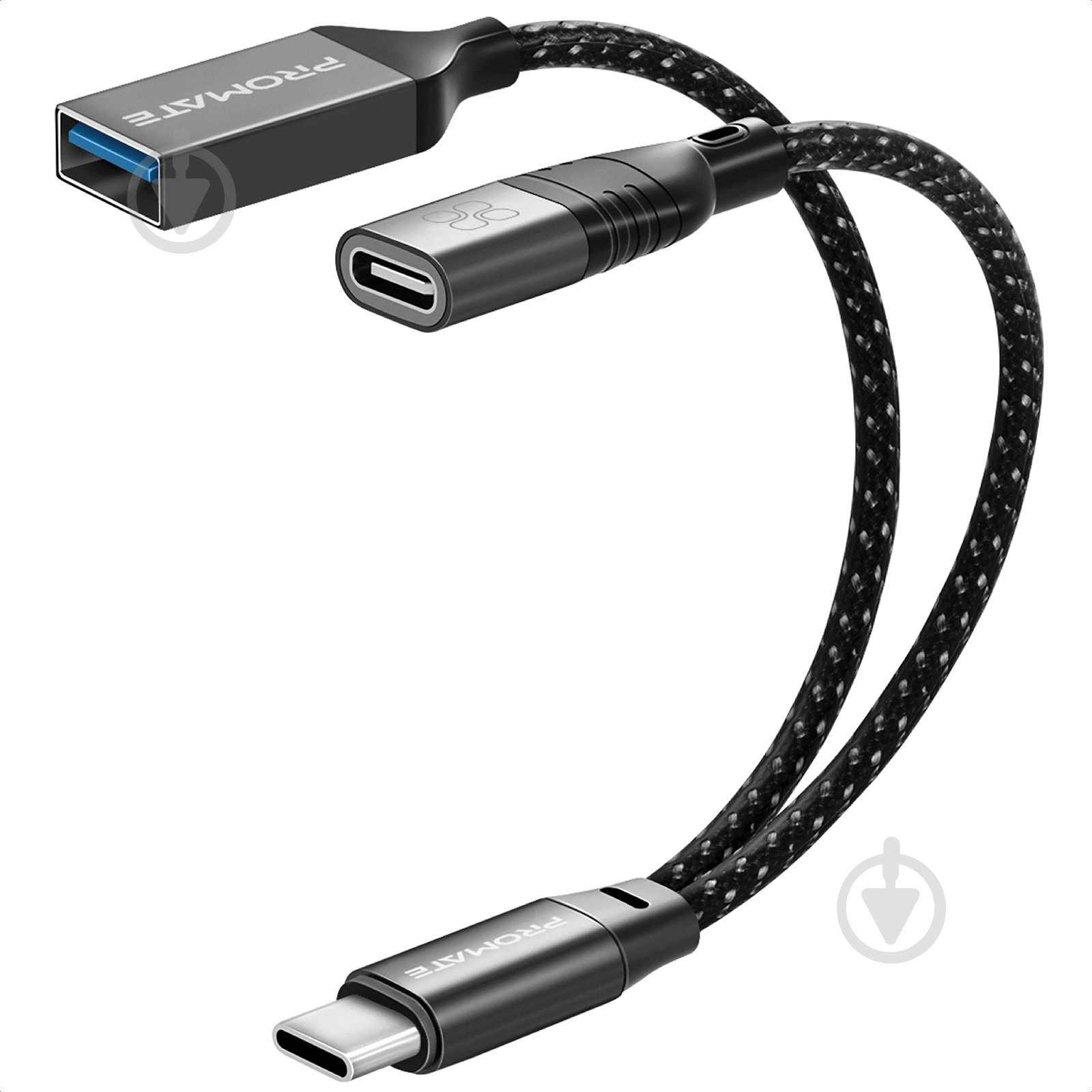 Адаптер Promate OTGLink-C USB-C to USB-C/USB-A 0,016 м черный (otglink-c.black) - фото 1
