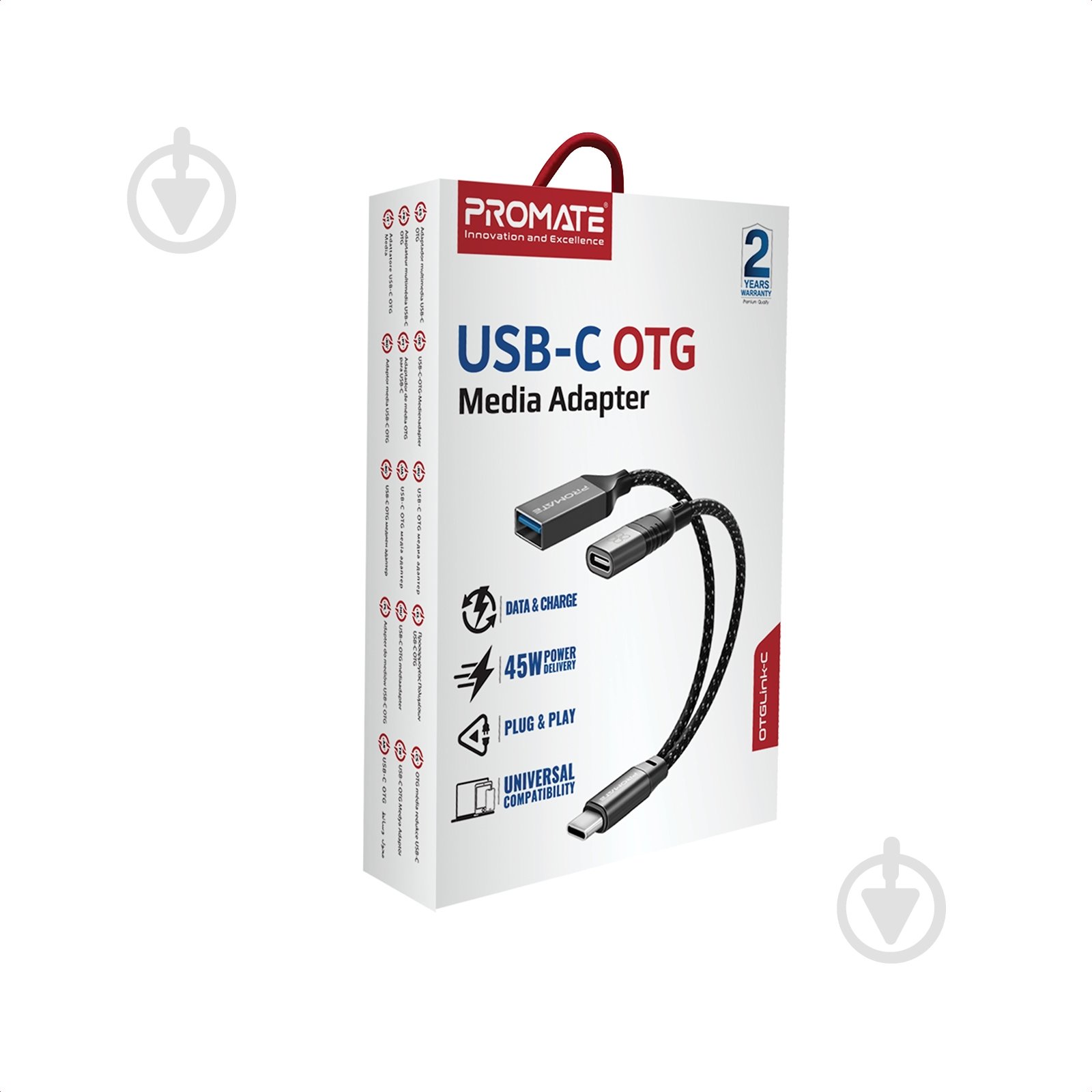 Адаптер Promate OTGLink-C USB-C to USB-C/USB-A 0,016 м черный (otglink-c.black) - фото 6