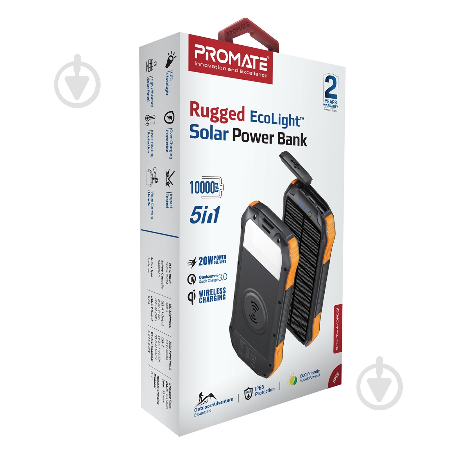 Повербанк із сонячною панеллю Promate 10000 mAh (solartank-10pdqi.black) - фото 10