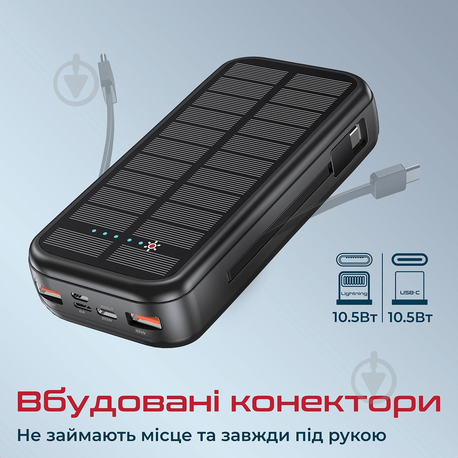 Повербанк із сонячною панеллю Promate 20000 mAh (solartank-20pdci.black) - фото 5