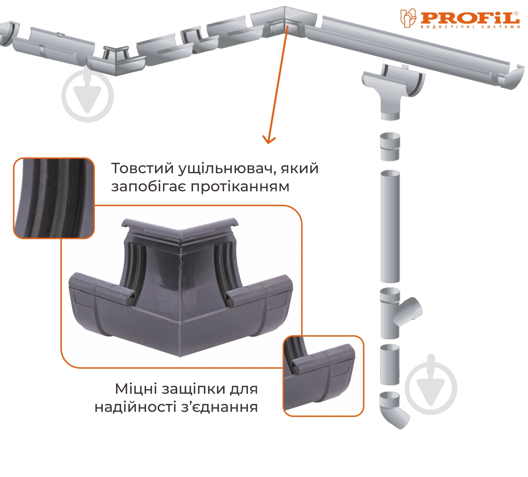 Кут внутренний PROFiL 90 мм 135° графит - фото 2