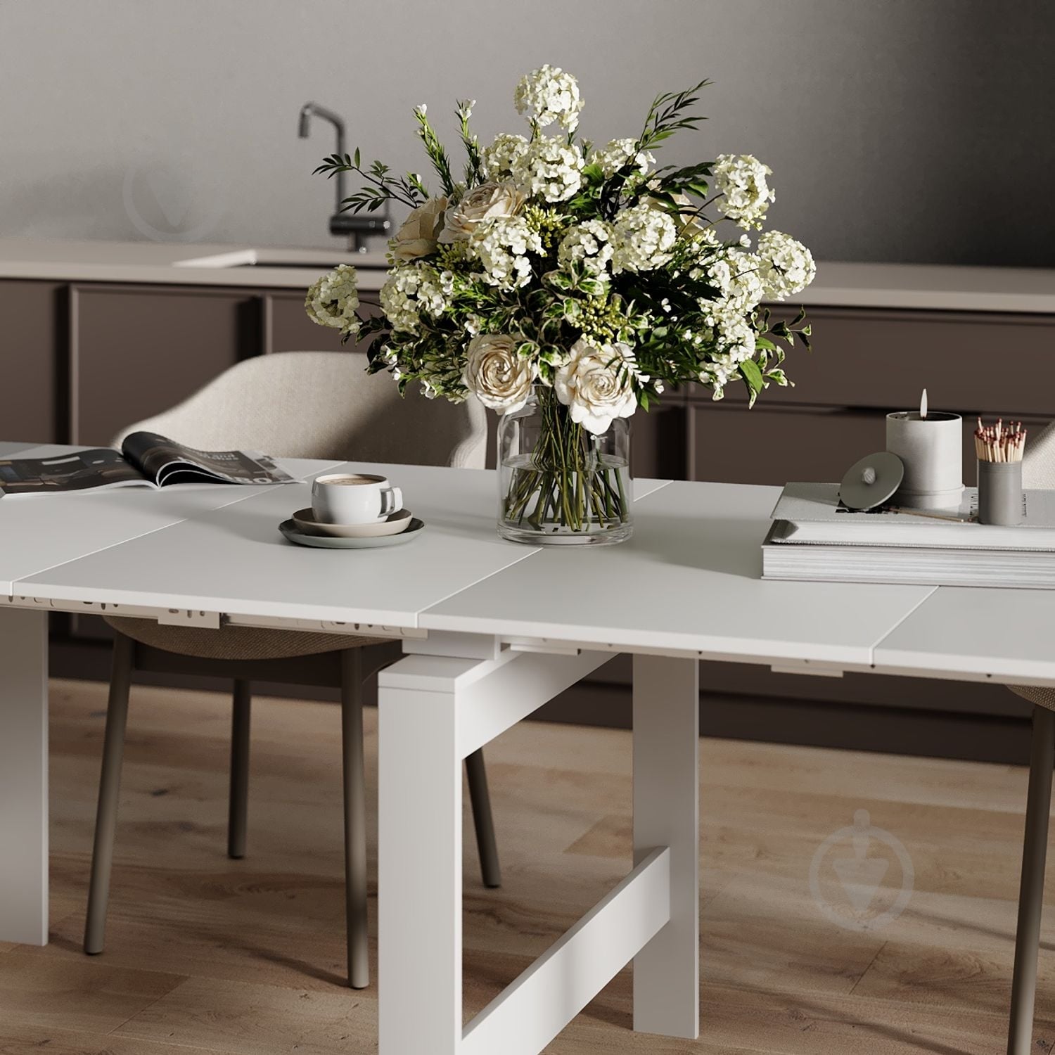 Стол-трансформер ART IN HEAD Снэйк 430(2400)x900x750мм белый/белый - фото 4