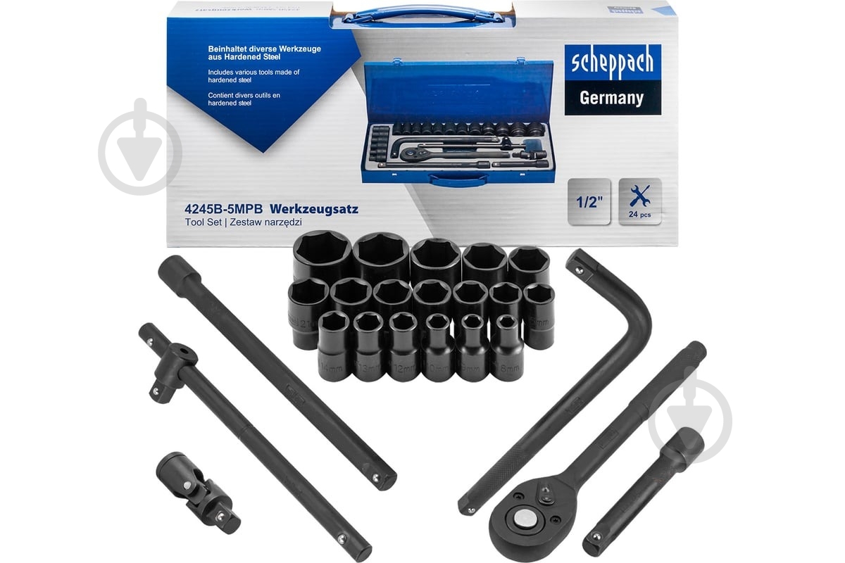 Набор ручного инструмента Scheppach 1/2'' 6 граней 24 шт. SCH-4245B-5MPB - фото 1 Набор ручного инструмента Scheppach 1/2'' 6 граней 24 шт. SCH-4245B-5MPB - фото 1