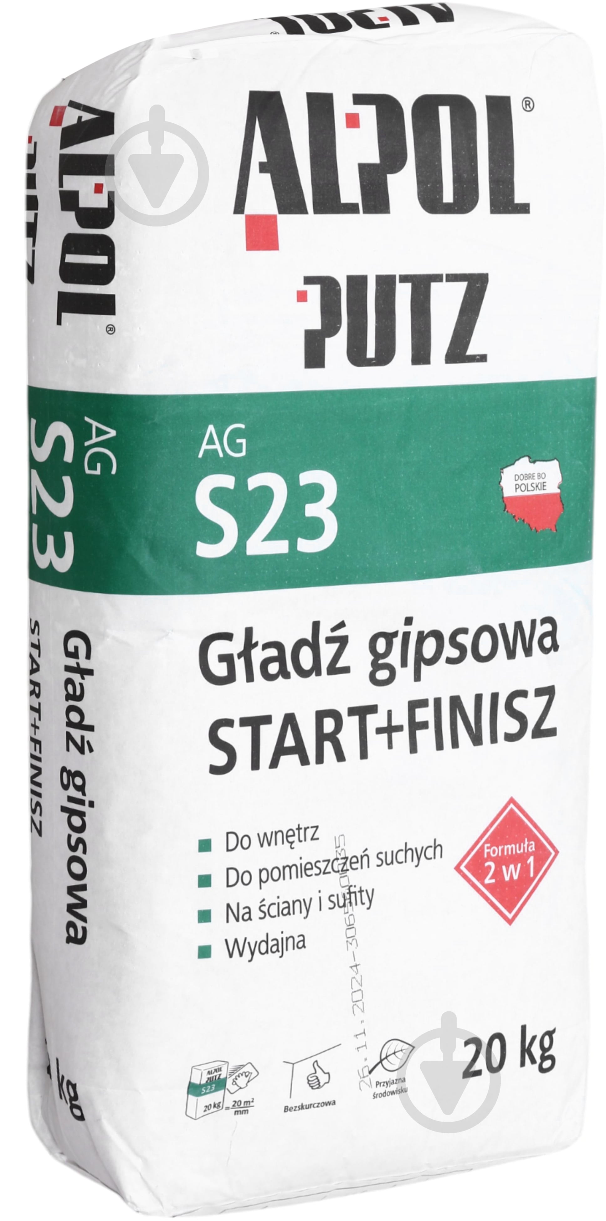 Шпаклевка Alpol гипсовая 2в1 (старт+финиш) Putz AG S23 20кг - фото 2
