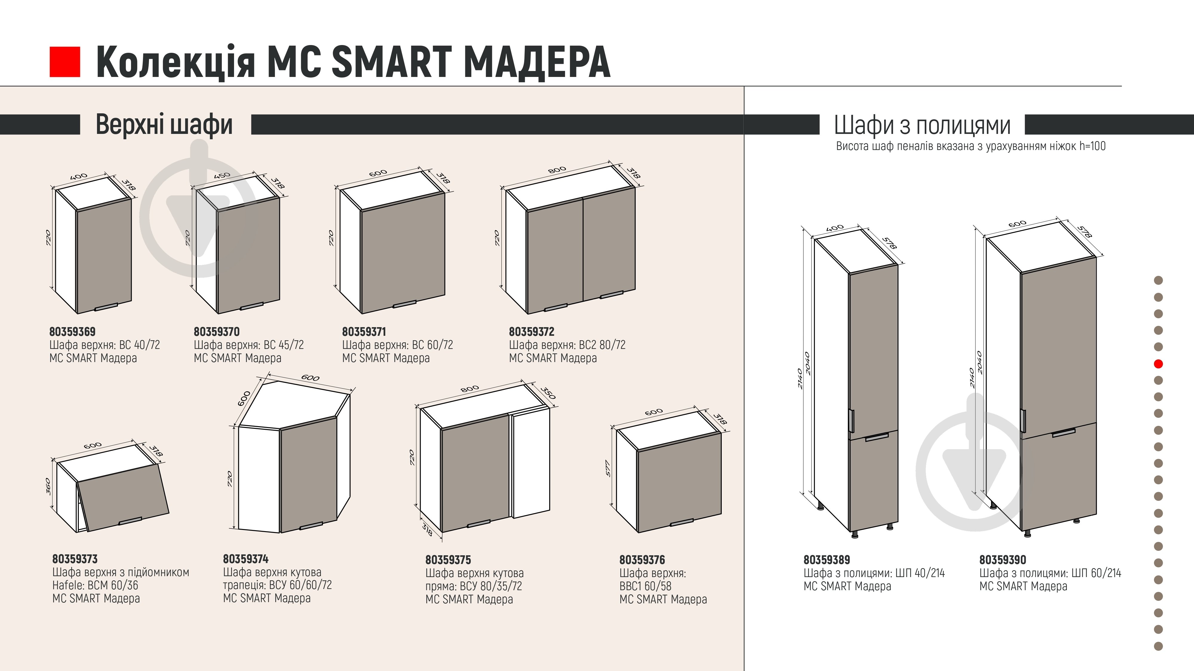 Шафа верхня МС Смарт Мадера 400х720х318 мм мадера глянець LuxeForm - фото 3