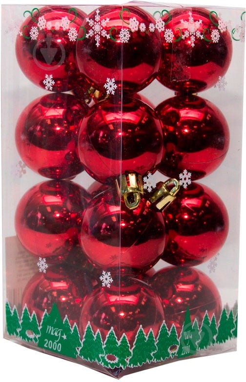 Набір іграшок кулі червоні глянцеві Девілон 890674 d40 мм 16 шт./уп. - фото 1