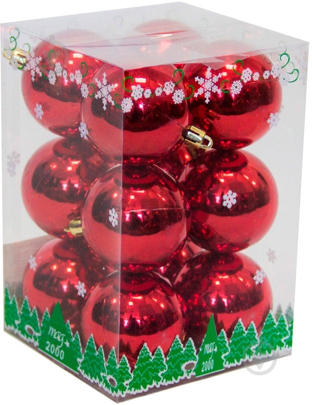 Набір іграшок кулі червоні глянцеві Девілон 890759 d60 мм 12 шт./уп. - фото 1