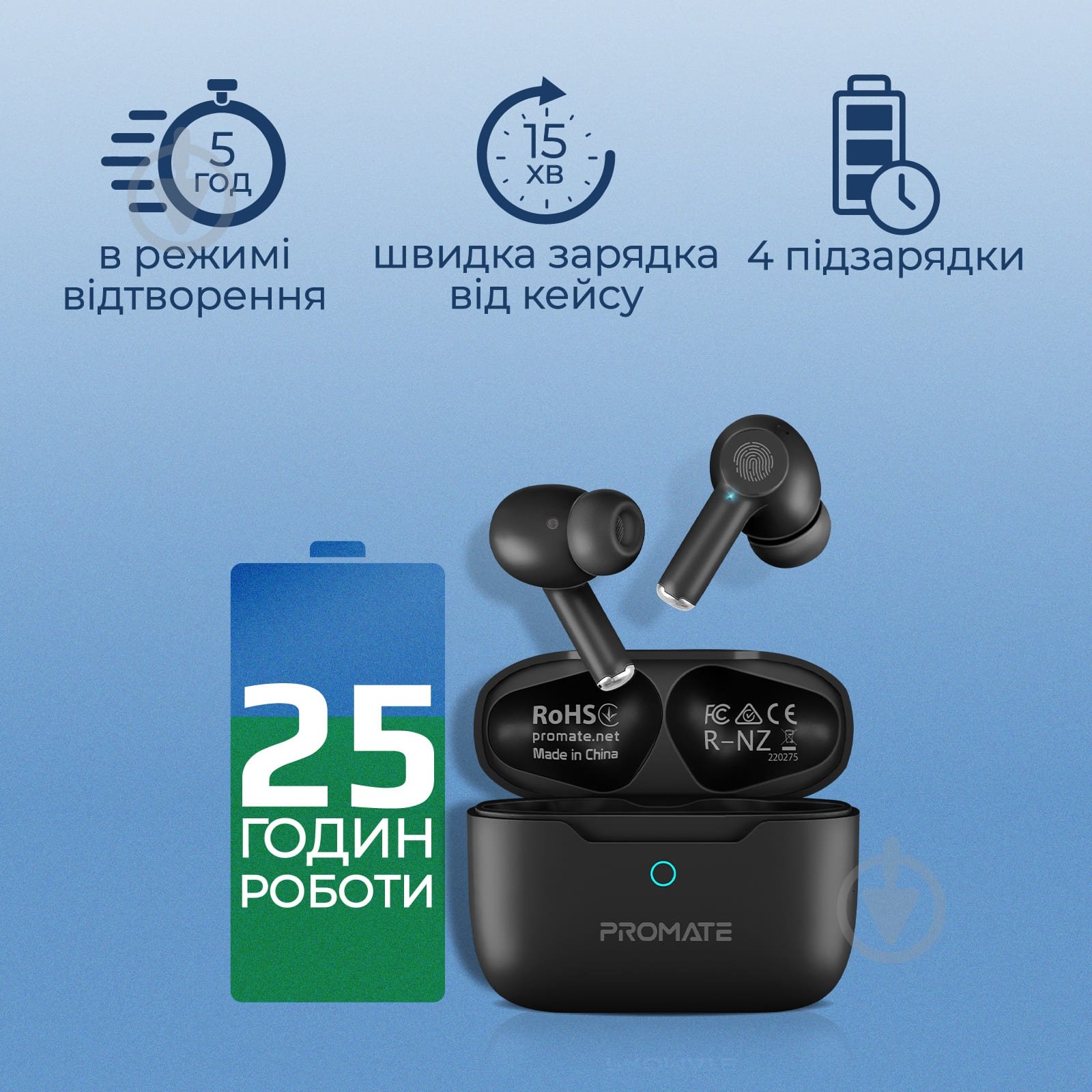 Навушники Promate ProPods black (propods.black) - фото 6