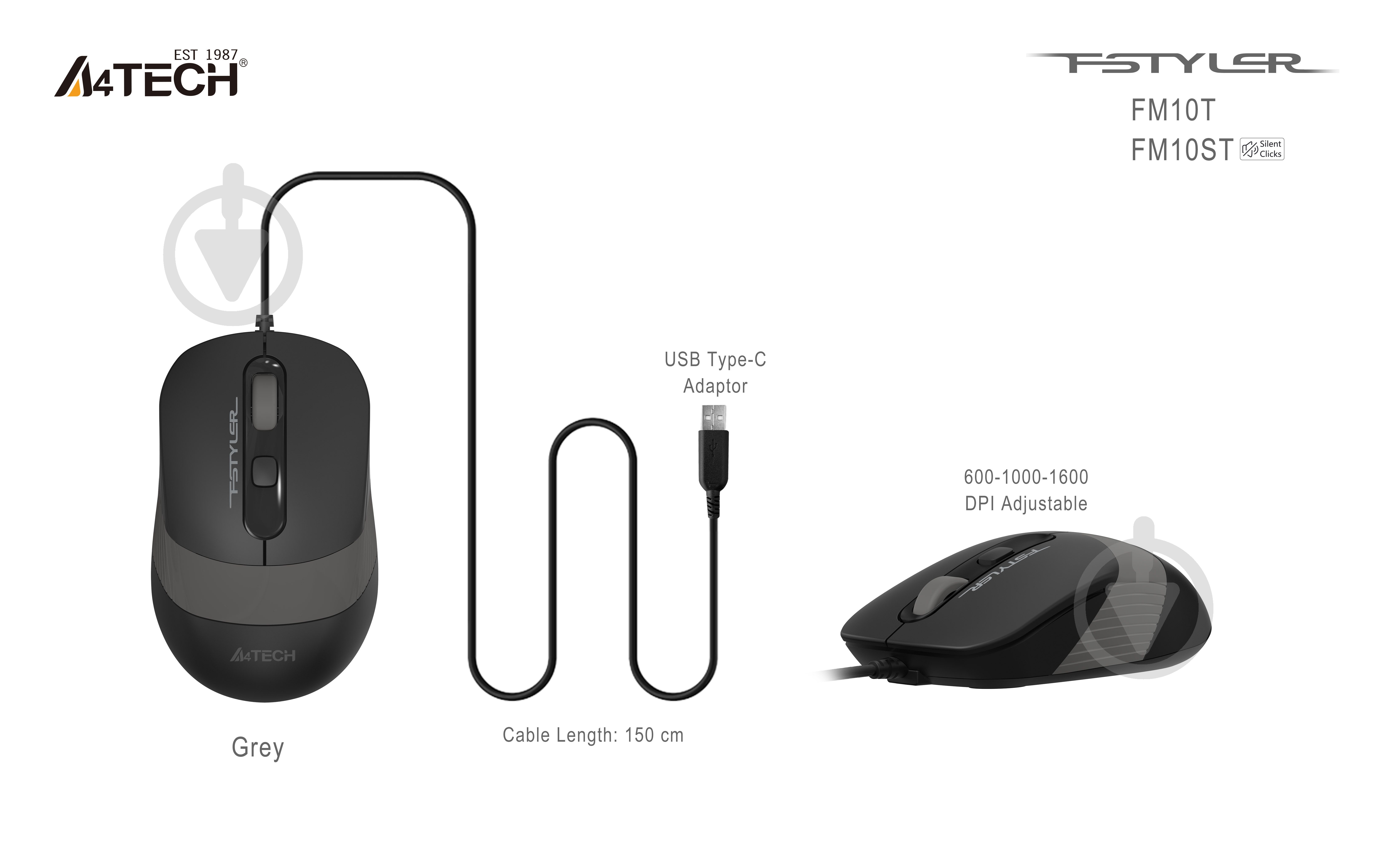 Мышка A4Tech USB, 1600 dpi black (FM10T) - фото 5