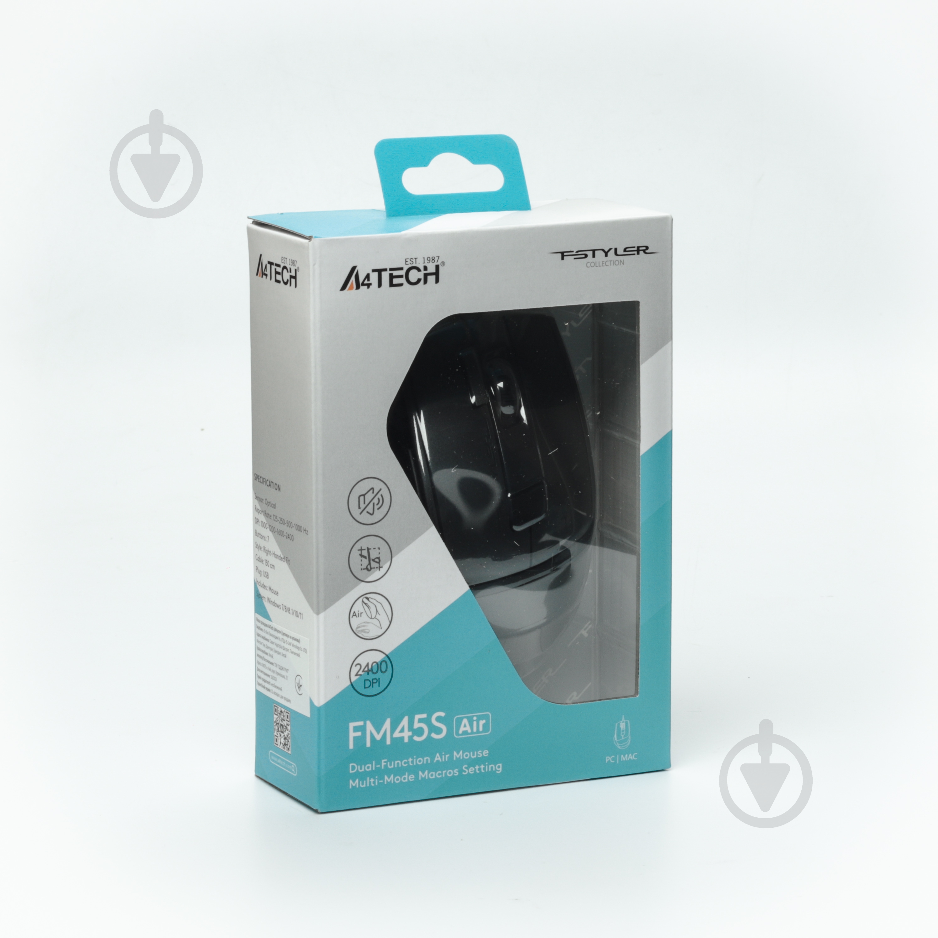 Мишка A4Tech безшумна, USB, 2400 dpi black/grey (FM45S Air) - фото 7 Мишка A4Tech безшумна, USB, 2400 dpi black/grey (FM45S Air) - фото 7