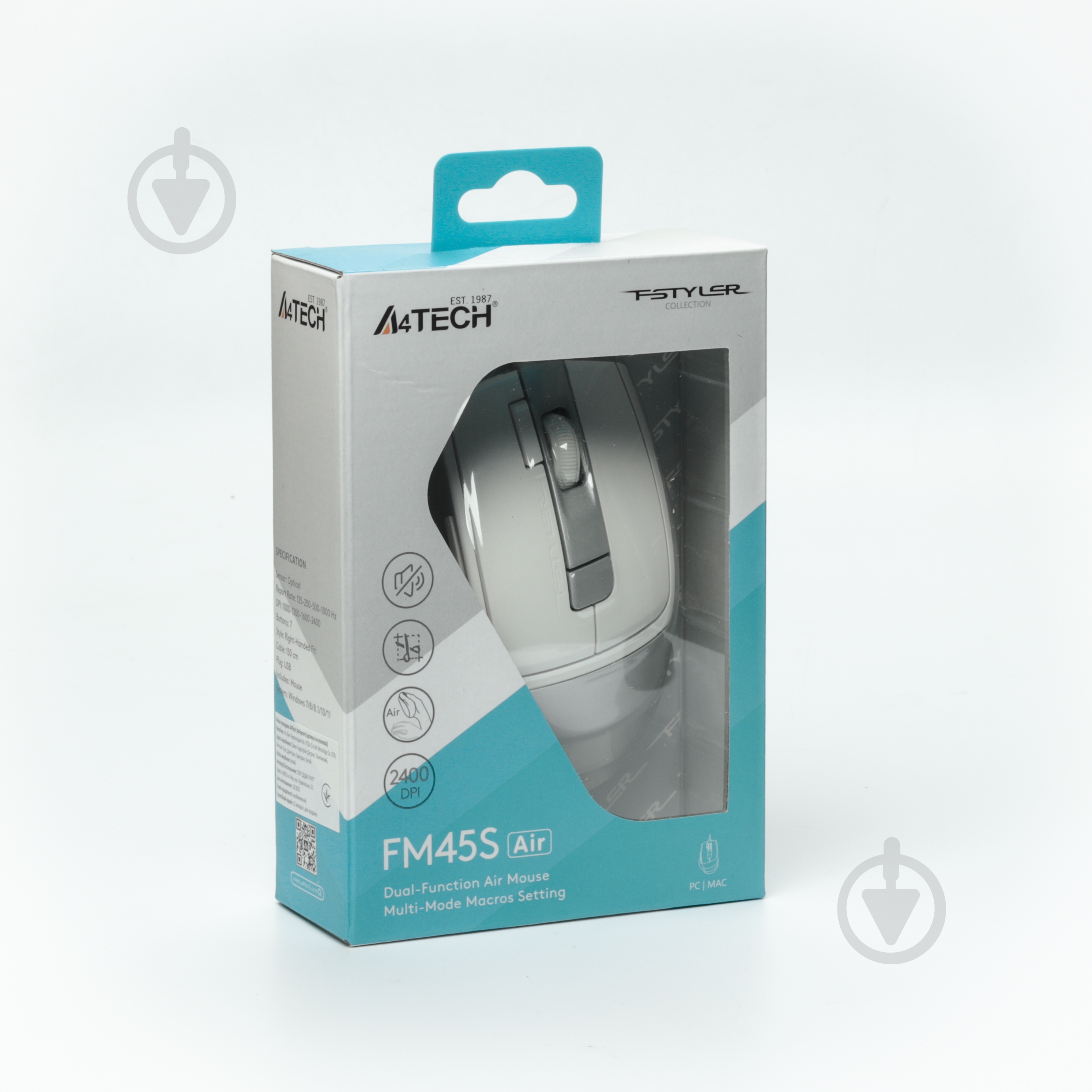 Мишка A4Tech безшумна, USB, 2400 dpi white/grey (FM45S Air) - фото 7