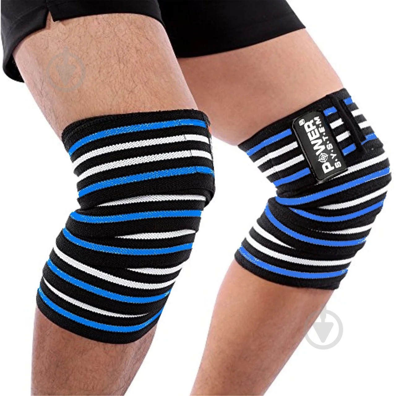 Бинт эластичный Power System KNEE WRAPS PS-3700 р. универсальный черный с синим - фото 2