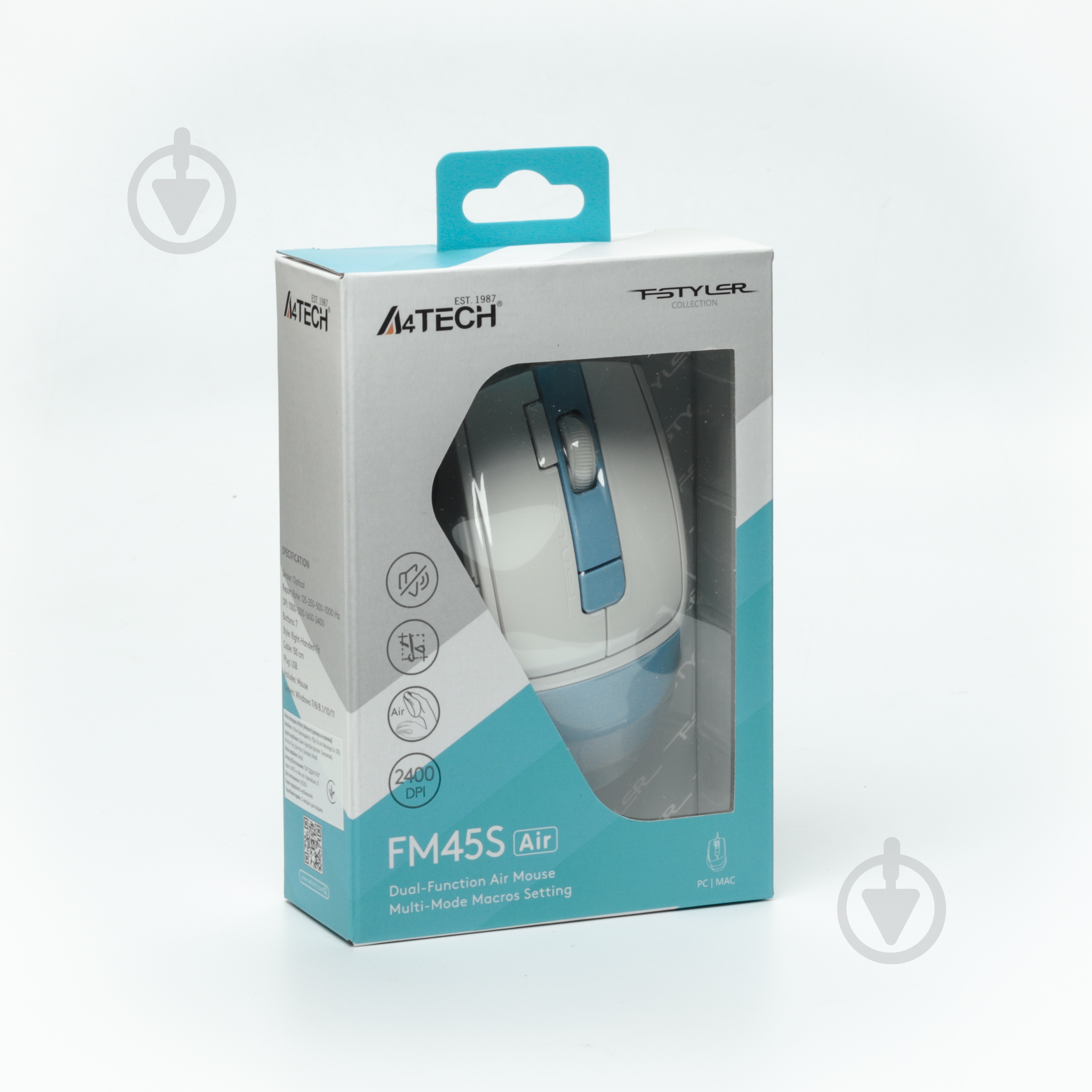 Мышка A4Tech бесшумная, USB, 2400 dpi white/blue (FM45S Air) - фото 8 Мышка A4Tech бесшумная, USB, 2400 dpi white/blue (FM45S Air) - фото 8
