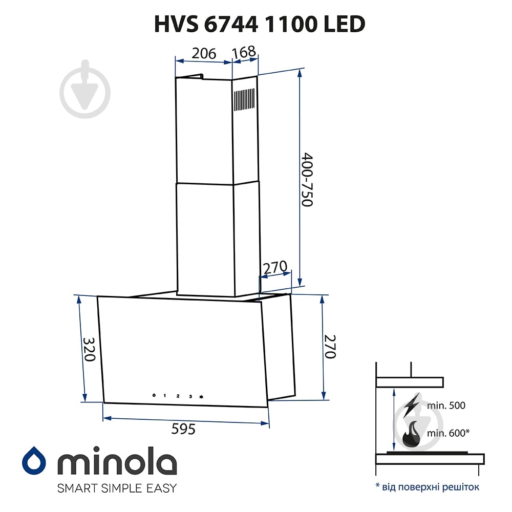 Витяжка Minola HVS 6744 WH 1100 LED - фото 12