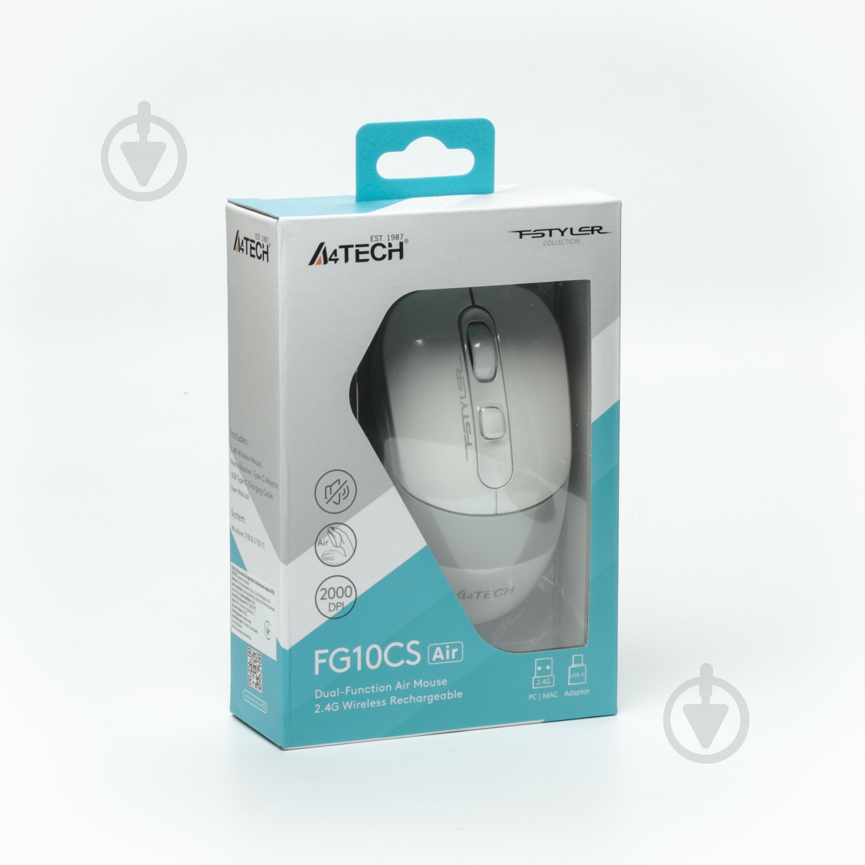 Мишка бездротова A4Tech безшумна, 2000 dpi white/grey (FG10CS Air) - фото 8